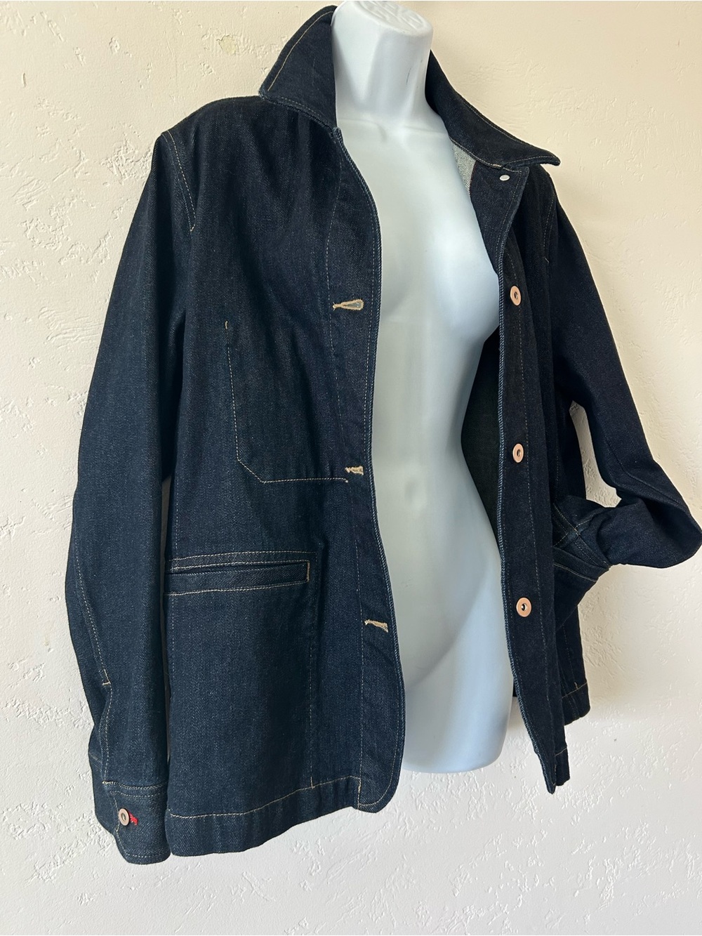 UNIQLO Ines de la Fressange Denim Chore Jacket Coverall Women Size L Dark Wash - Picture 6 of 12